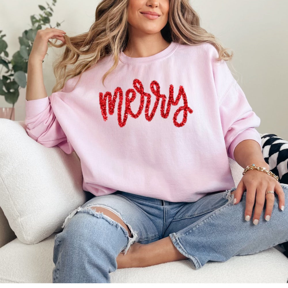 Glitter Merry Sweatshirt, Pink